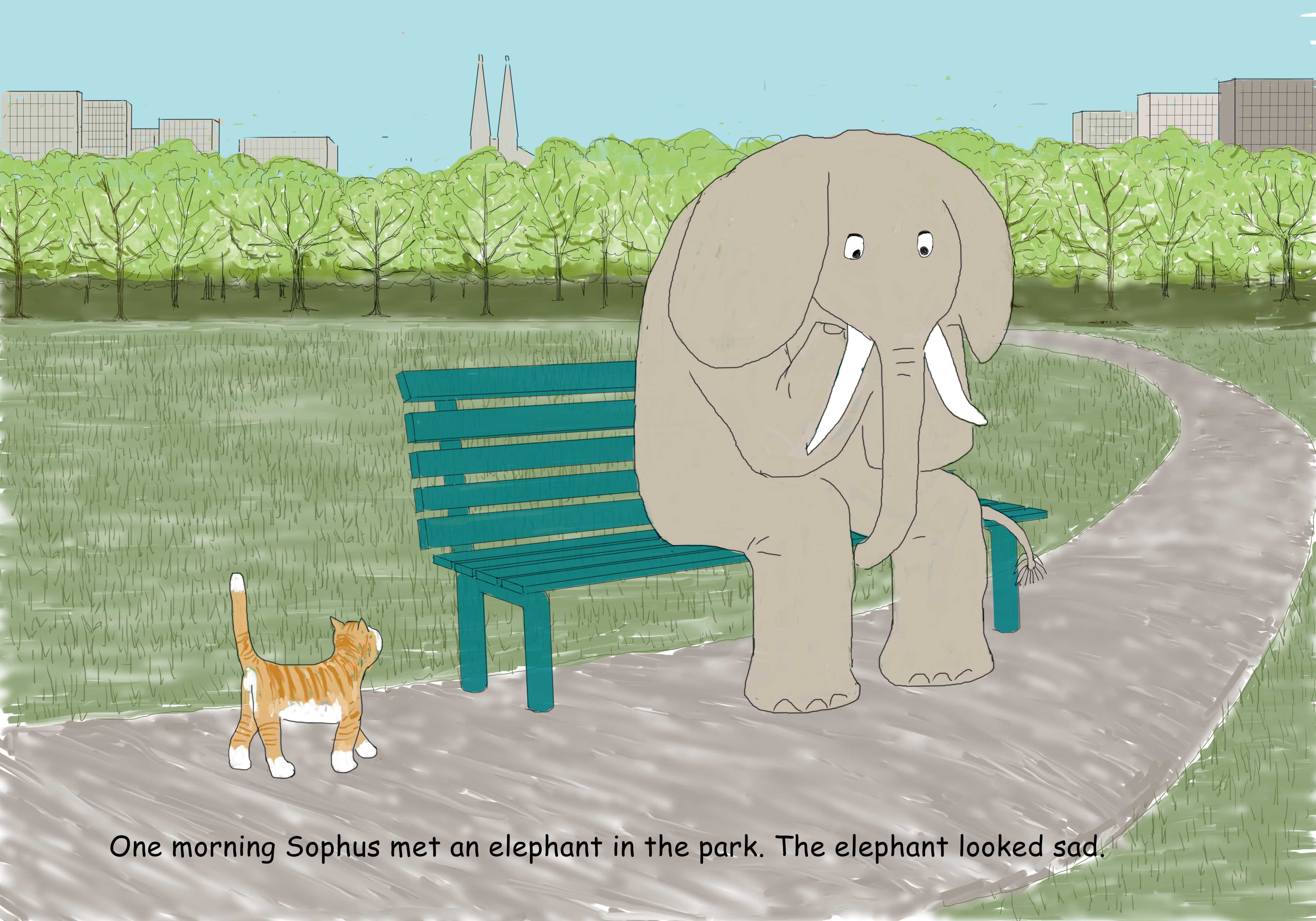 elephant and cat in the park