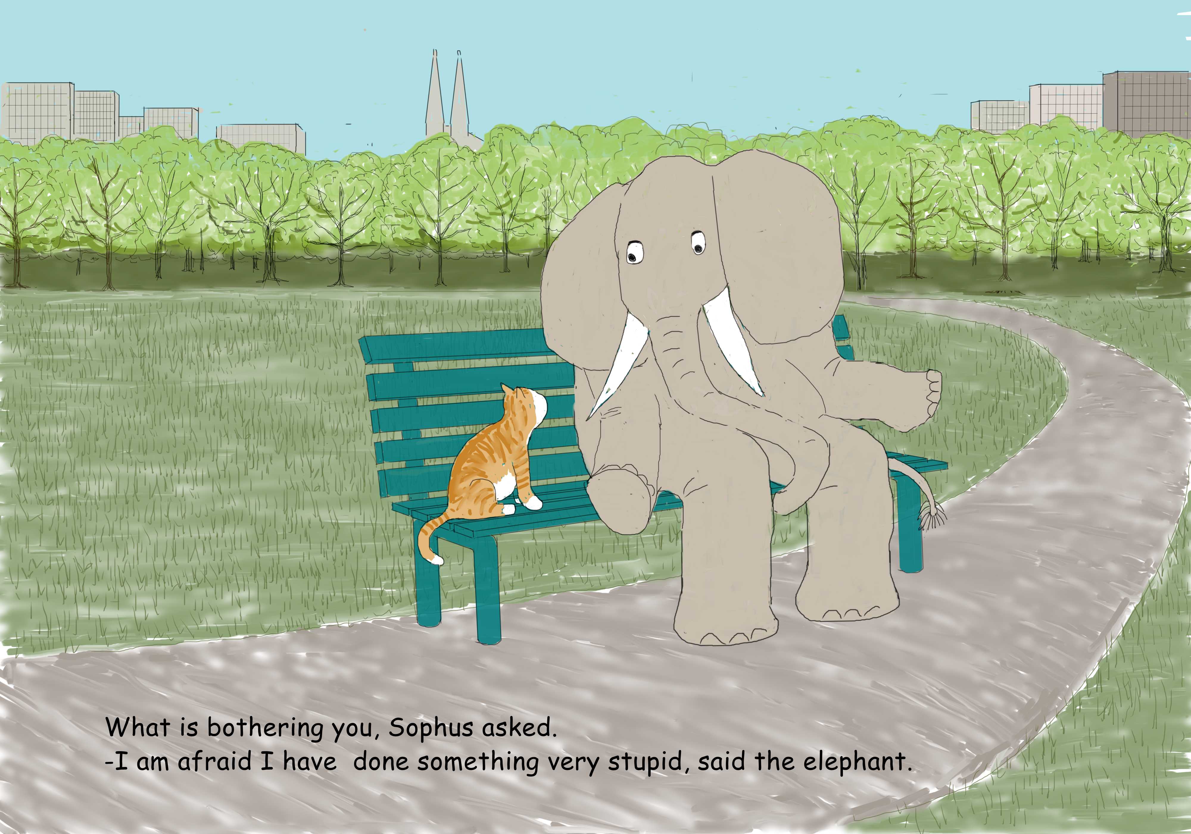 elephant and cat in the park