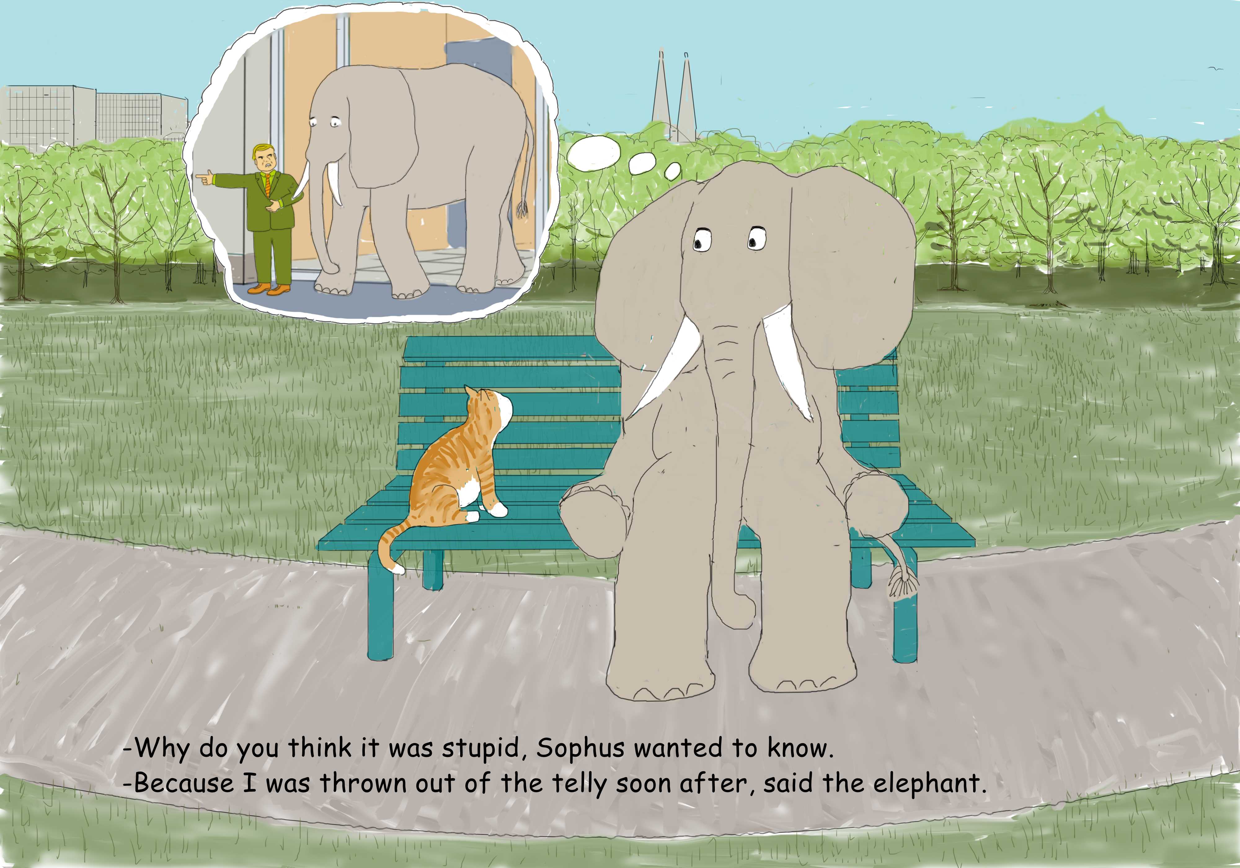 elephant and cat in the park