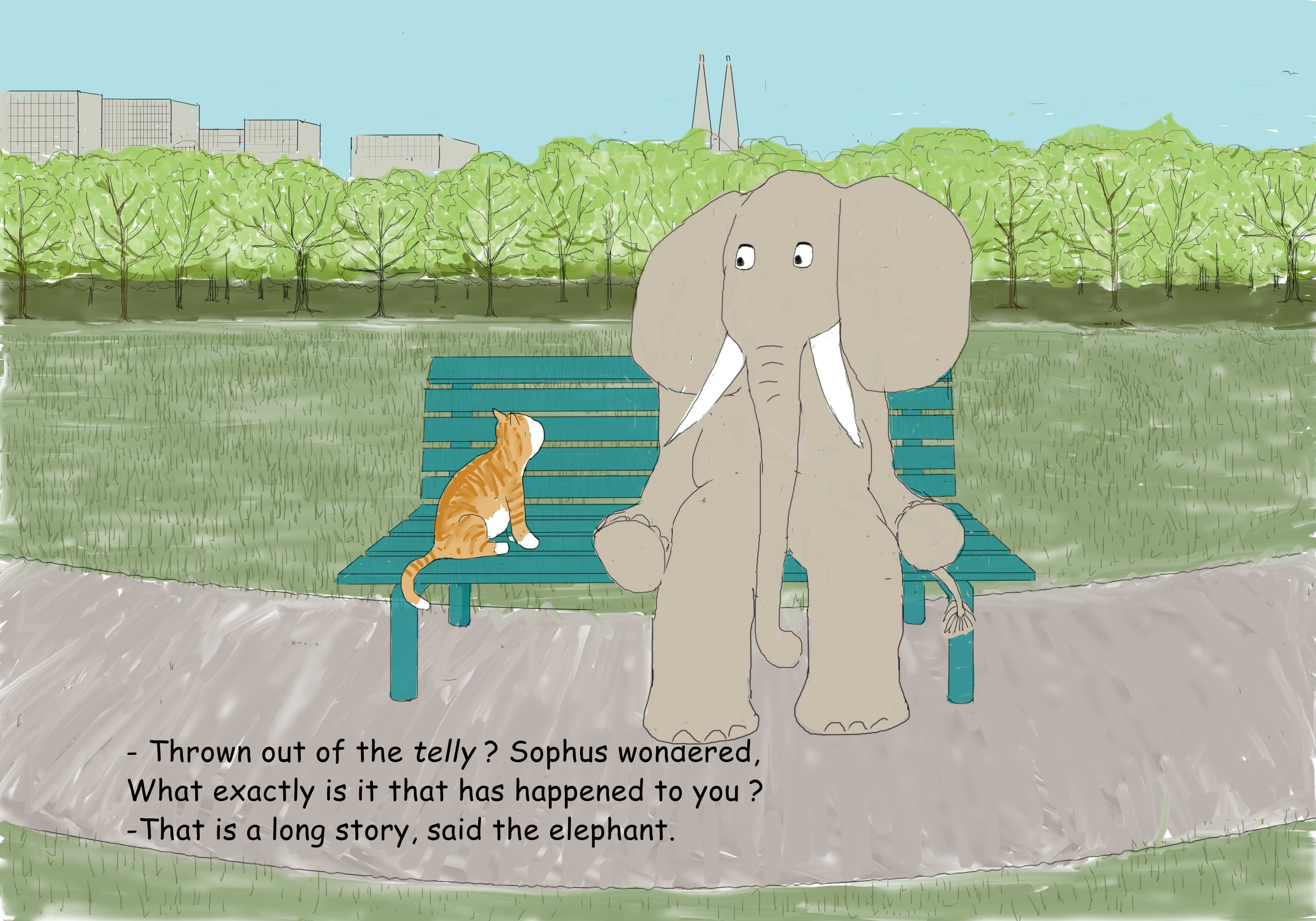 elephant and cat in the park