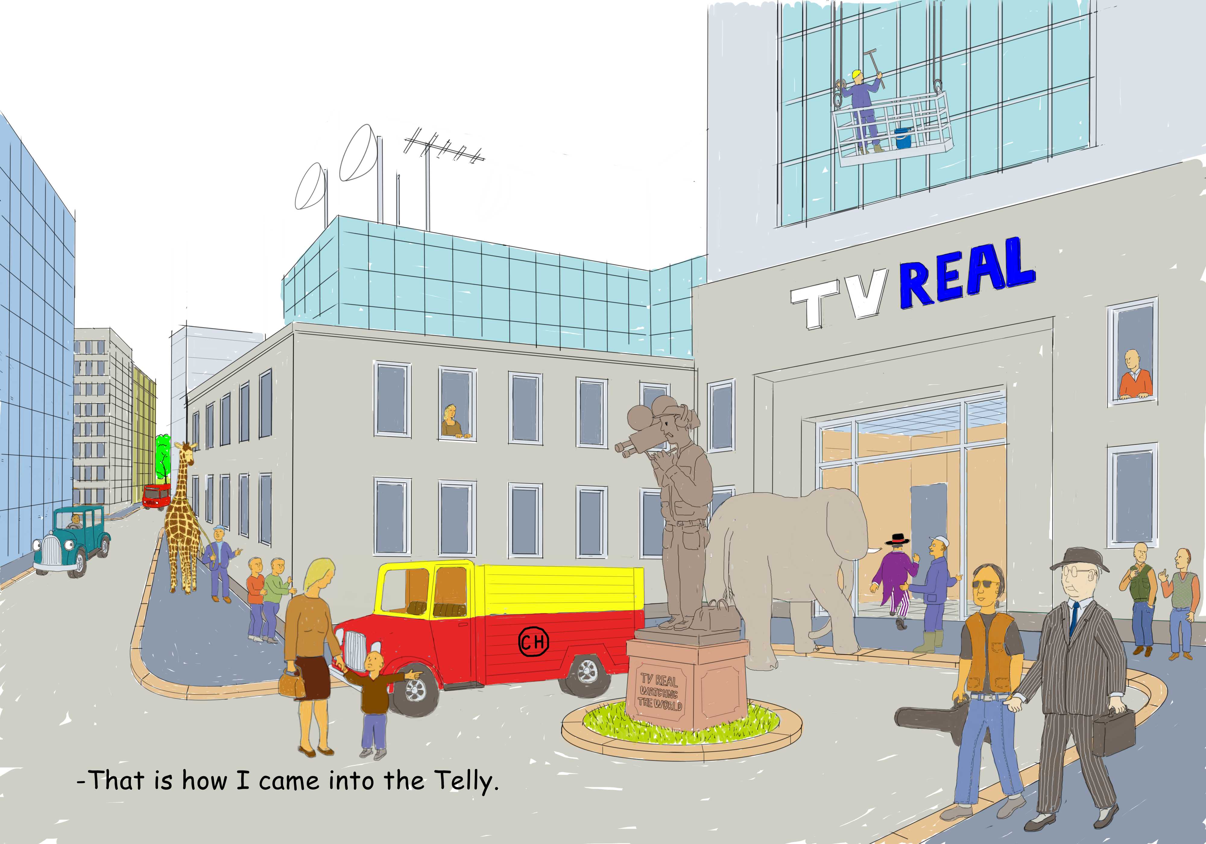 elephant arriving at the telly company