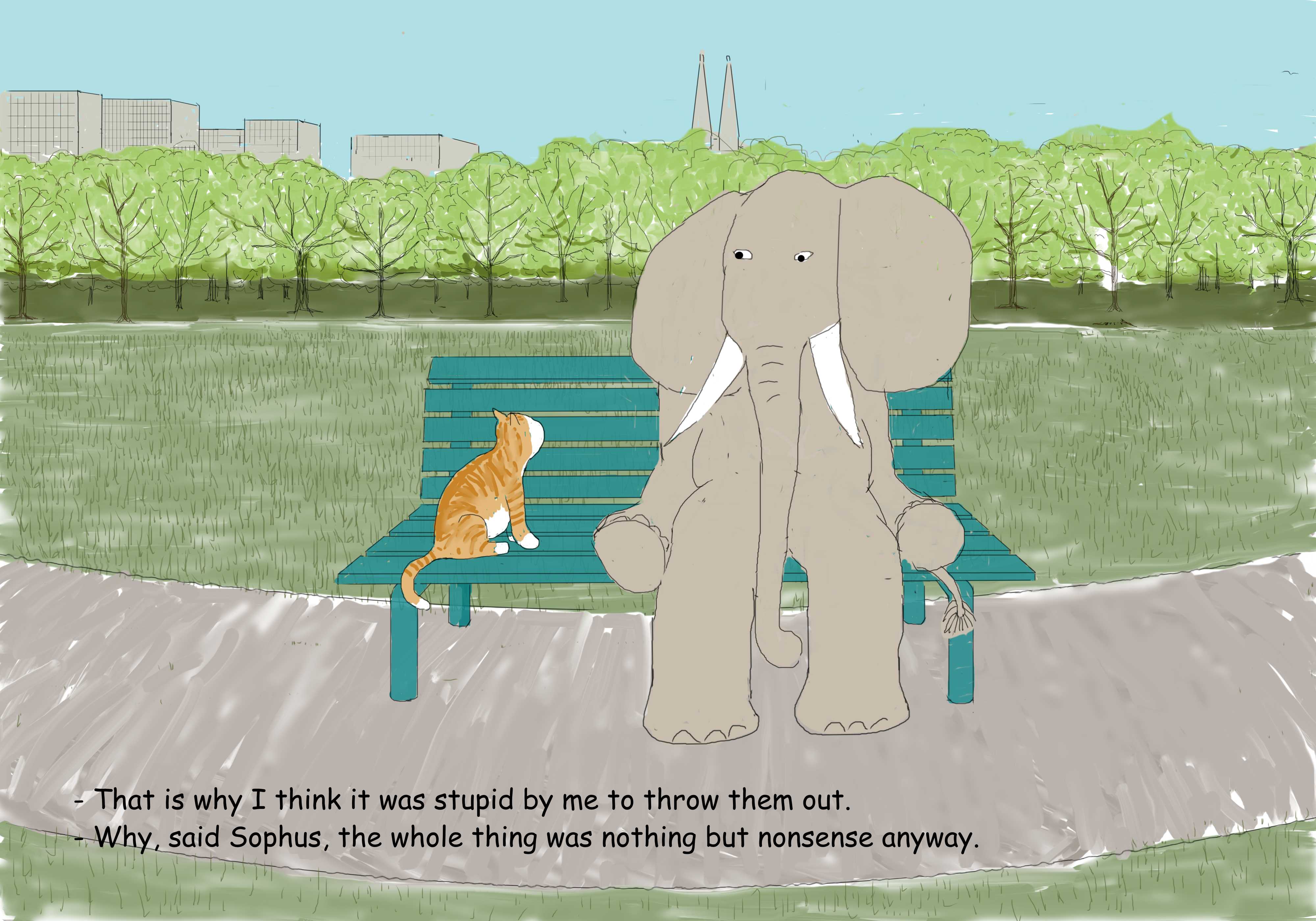 elephant back in the park with the cat