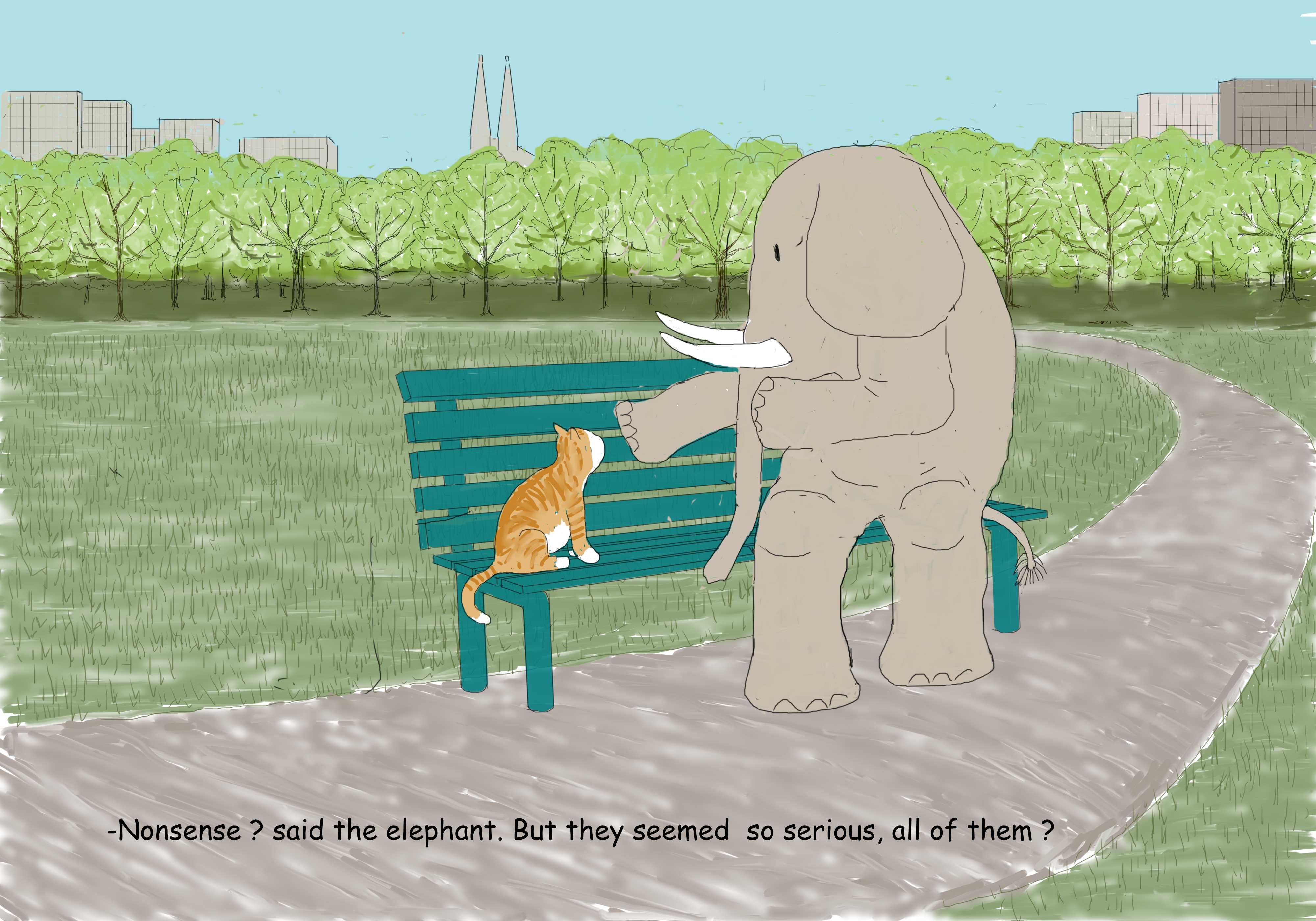 elephant in the park with the cat