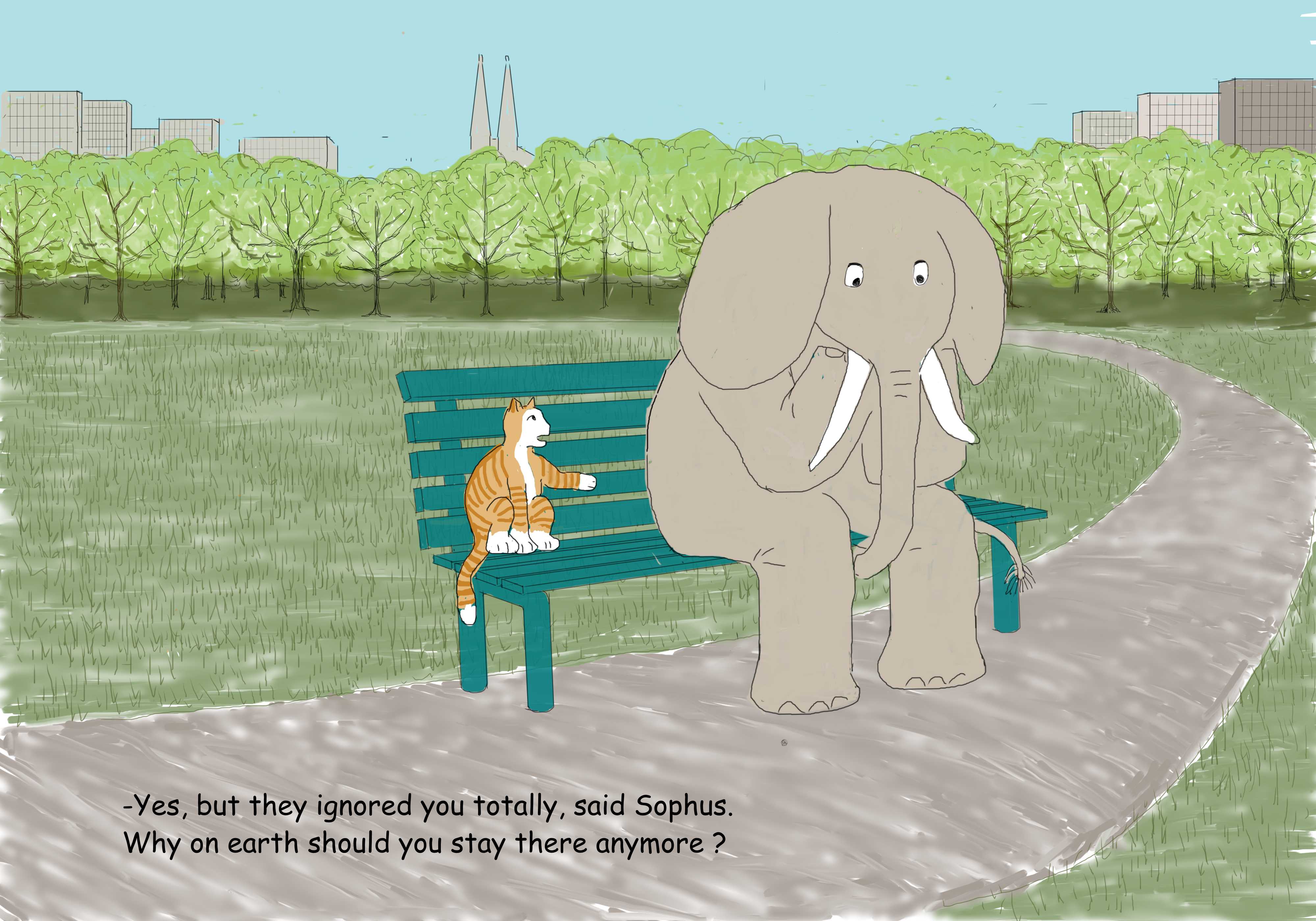 elephant in the park with the cat