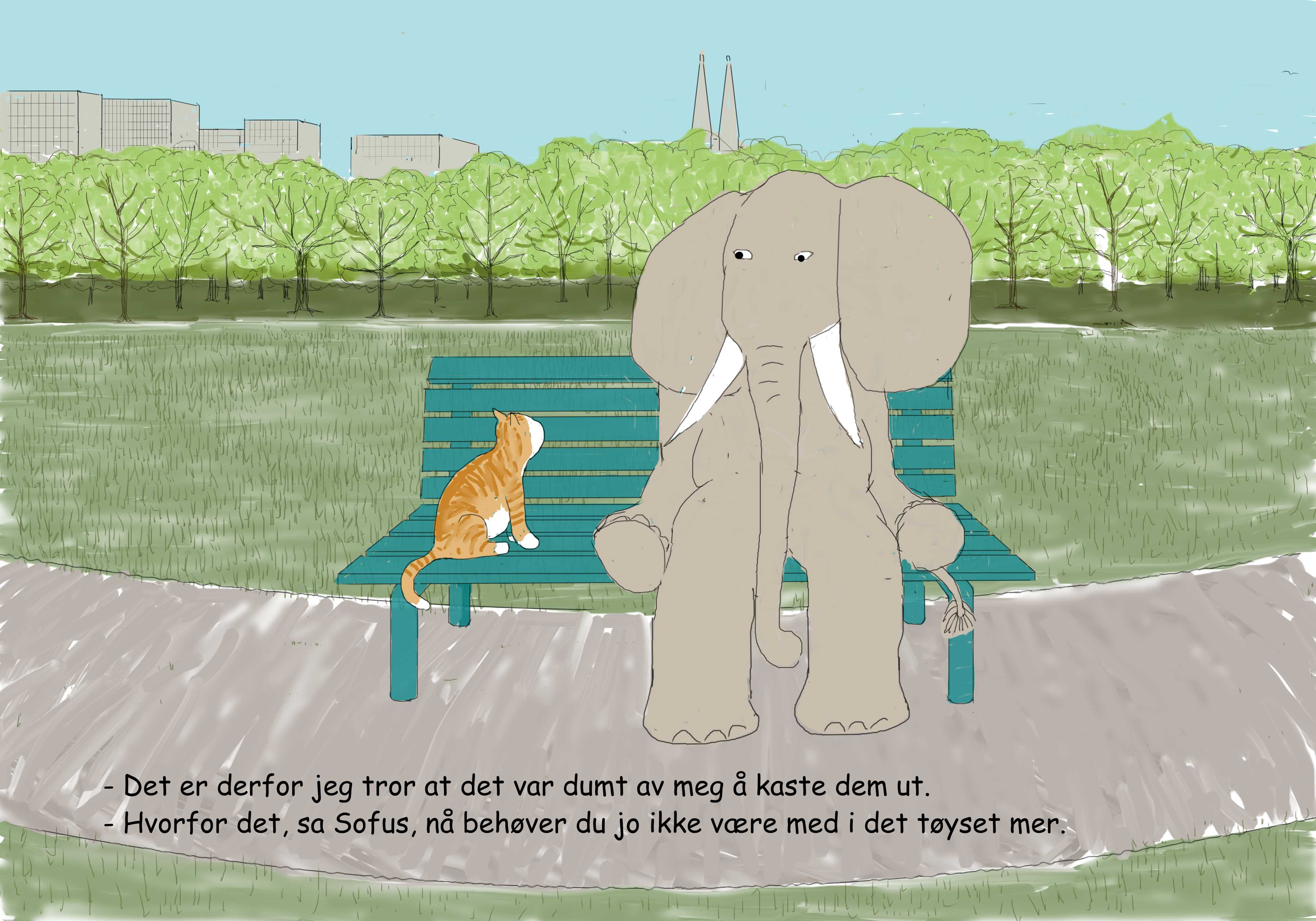 elefant i samtale med katt