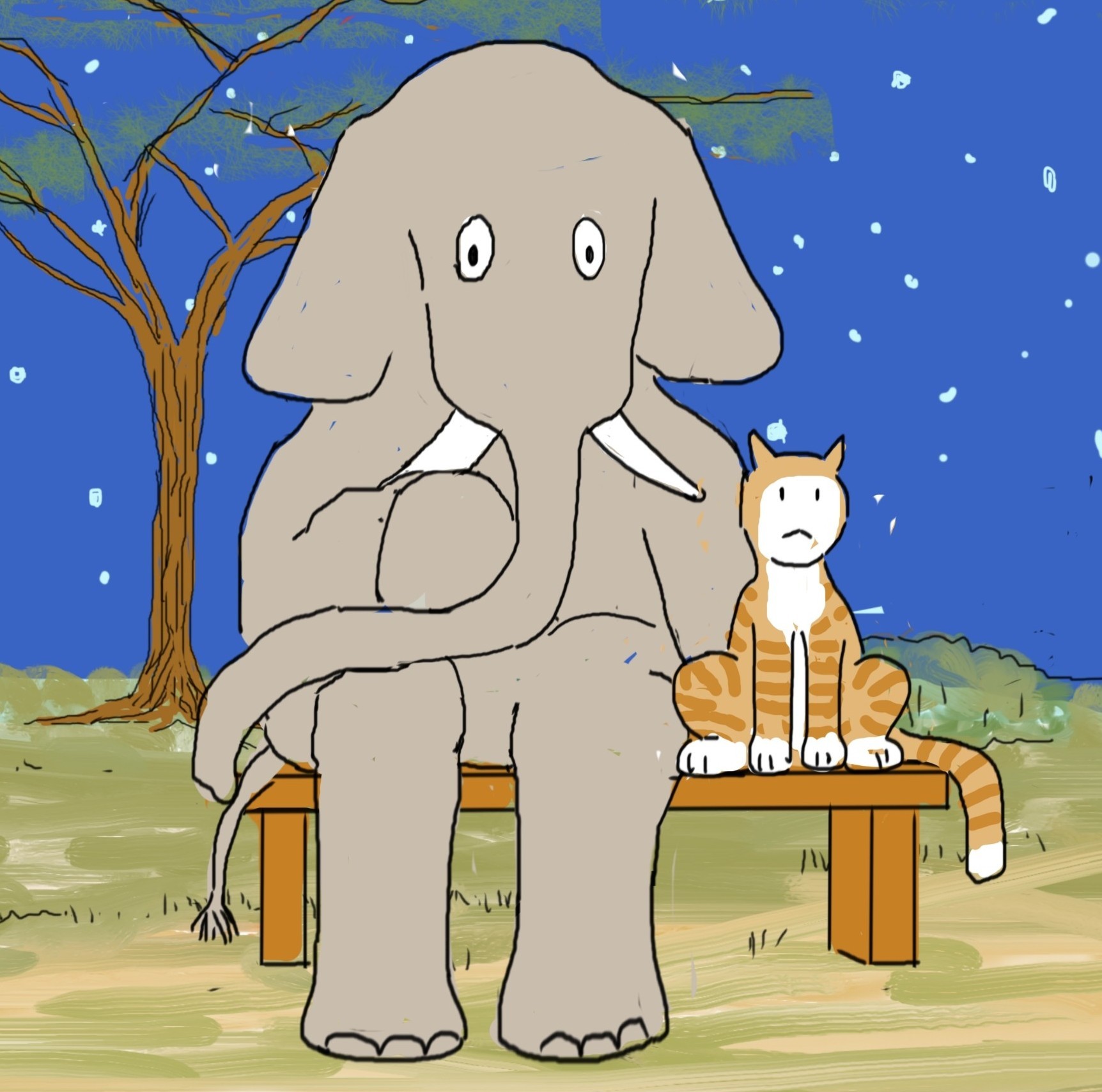 elefant og katt under stjernene